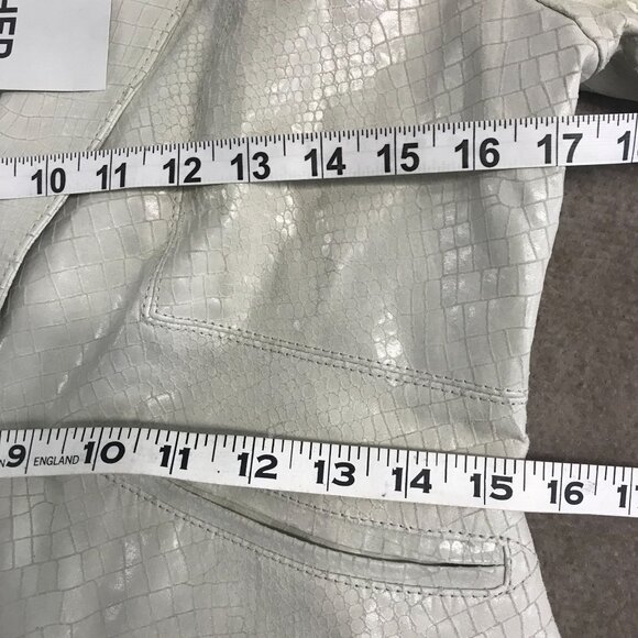 Leather Blazer Womens 6 Green Croc-Embossed One Button Ltweight Y2K Metrostyle - Picture 4 of 11